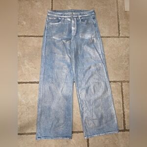 American Eagle Super High Rise Baggy Wide Leg Jeans Silver Metallic 10 Regular